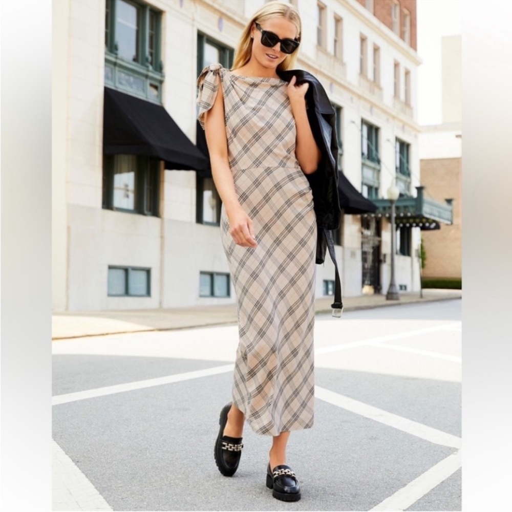 NWT Antonio Melani Addison
Plaid Print Short Sleeve
Sheath Midi Dress